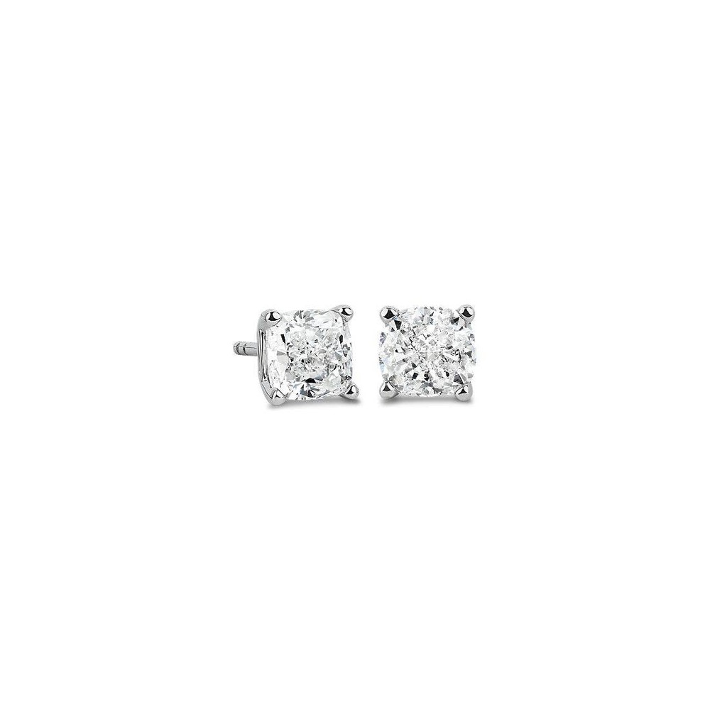 Sterling Silver Cushion Cut Diamond Simulant Double Basket Solitaire Earrings